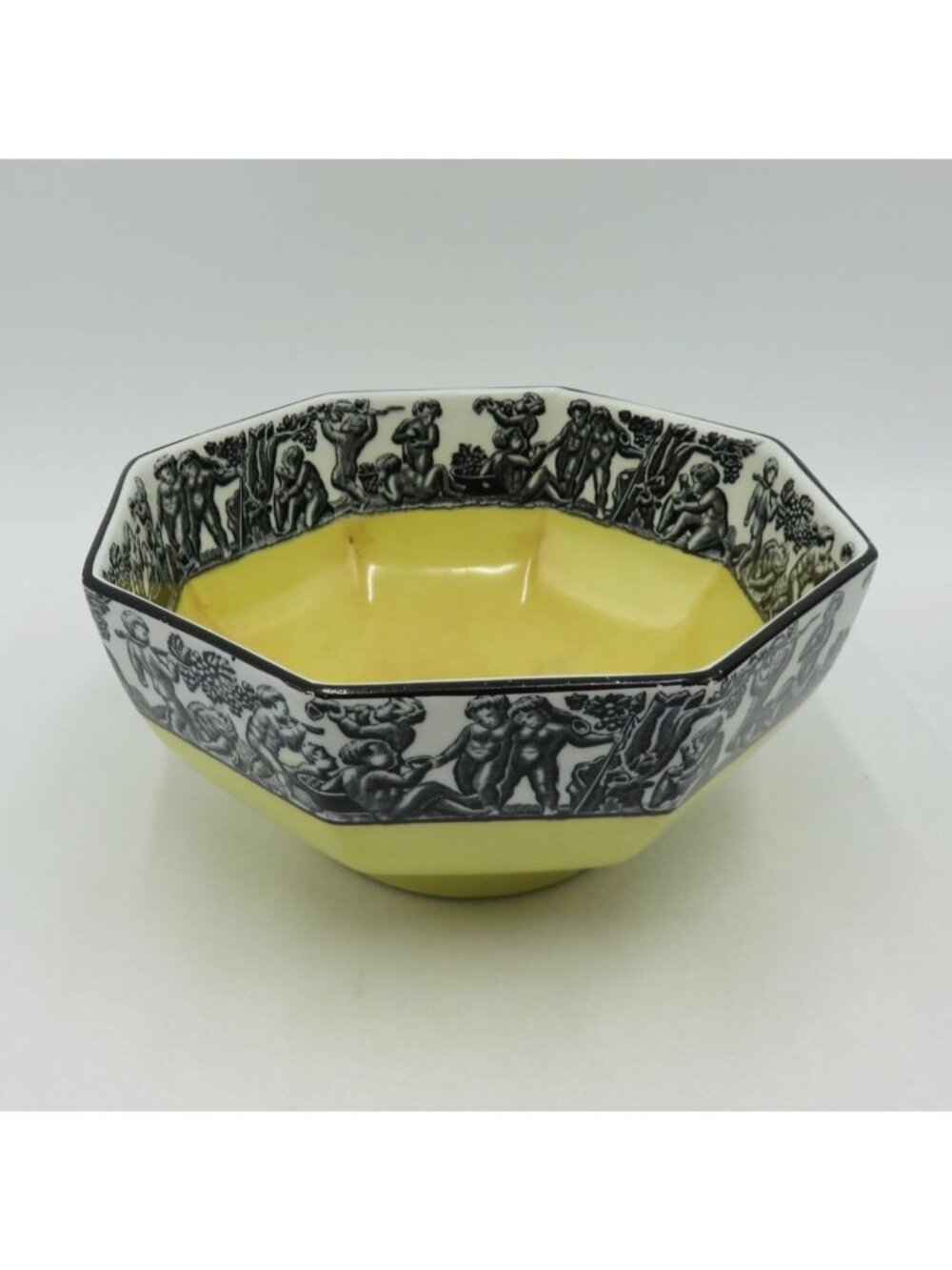 Vintage Cauldon Ware Yellow & Black Octagonal Ceramic Bowl 7.3"